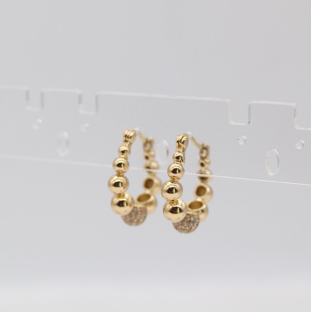Golden Beaded Hoop Earrings with Pave Accent