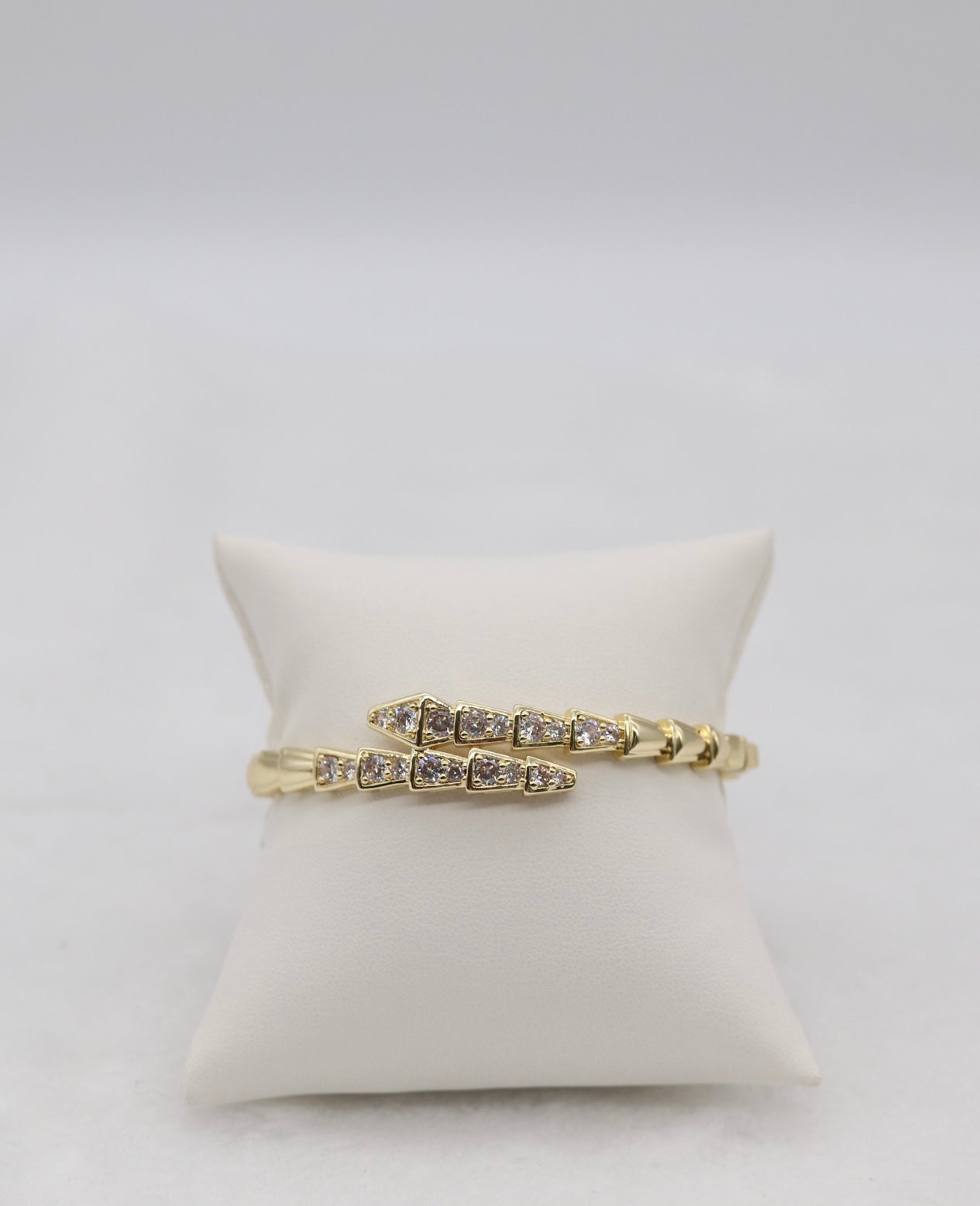 Gold-Tone Geometric Wrap Bangle with CZ Accents