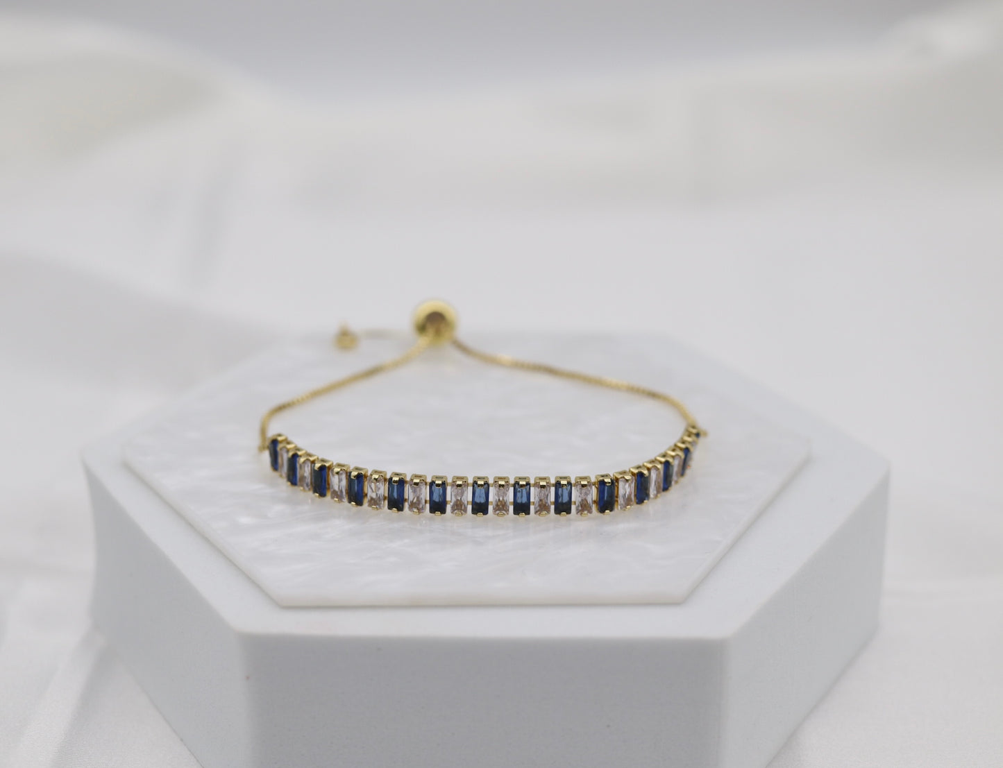 Navy Blue and CZ Clear Tennis Bolo Adjustable Bracelet