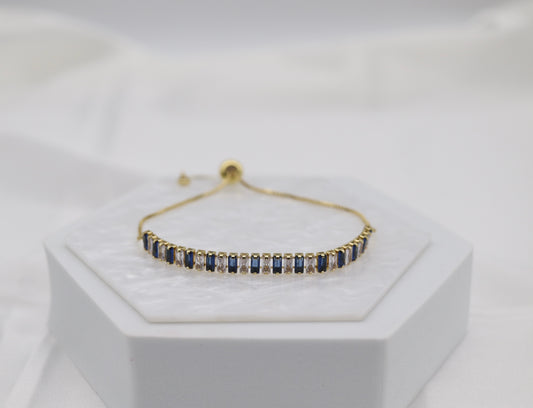 Navy Blue and CZ Clear Tennis Bolo Adjustable Bracelet