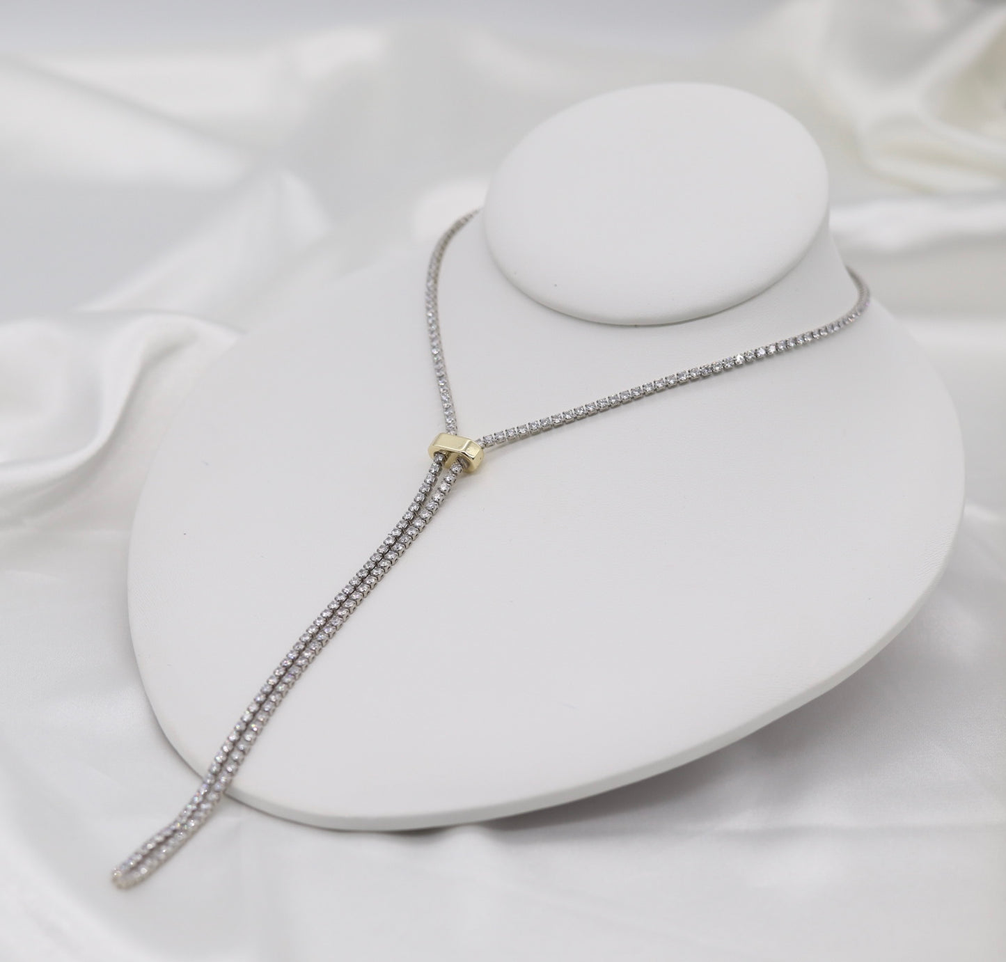 Long CZ Silver Tennis Chain Necklace