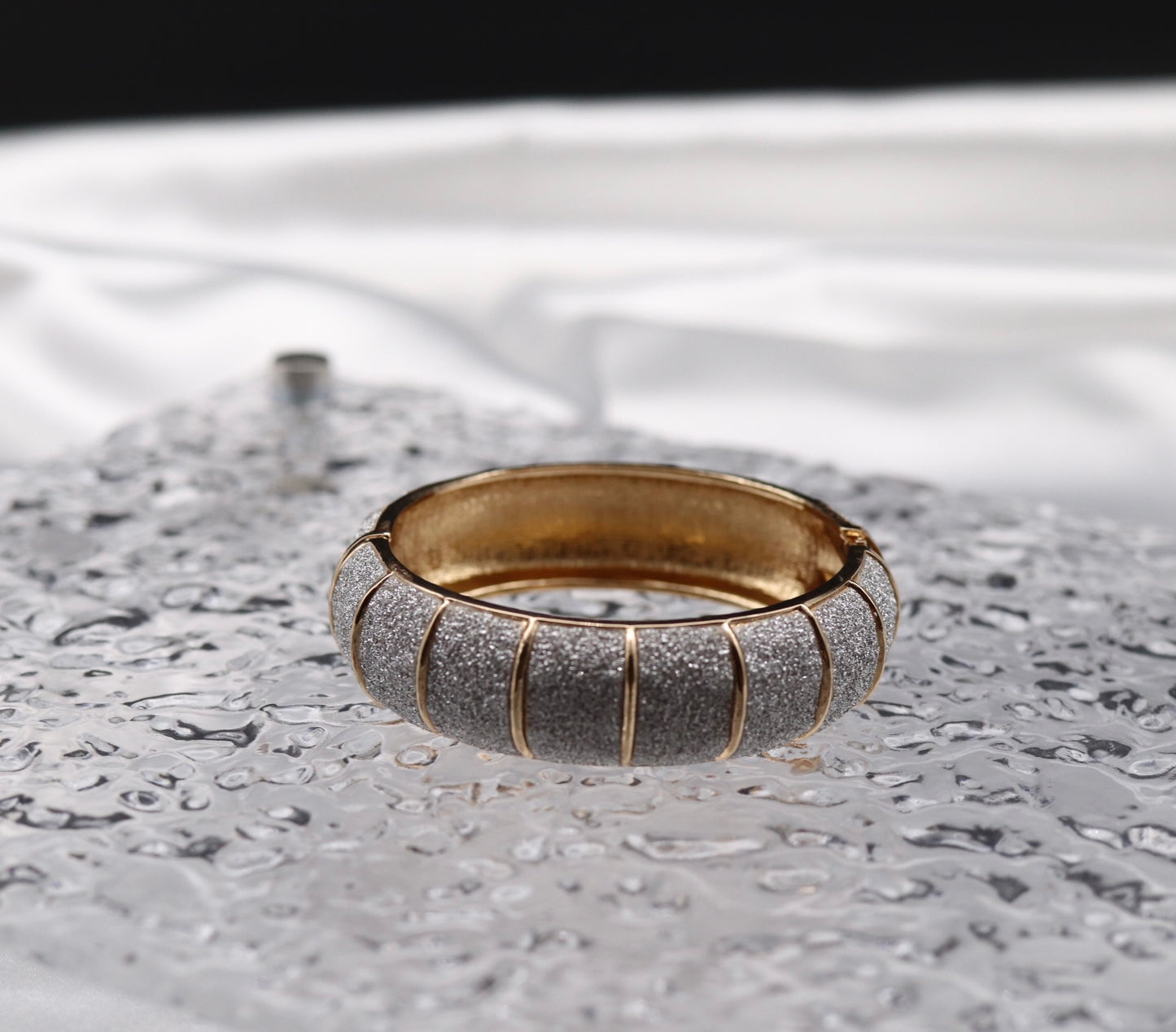 Sparkling Silver Hinge Bracelet with Gold Trim