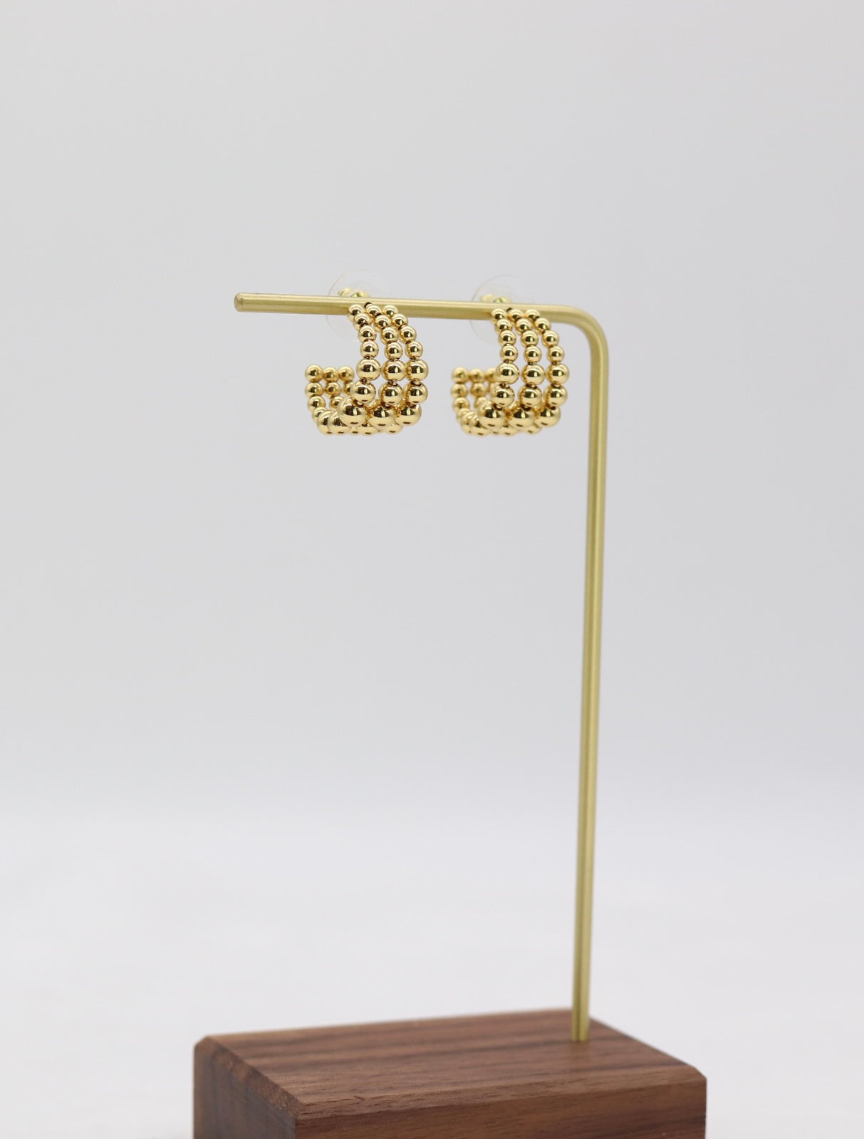 Triple Row Gold Beaded Hoop Earrings