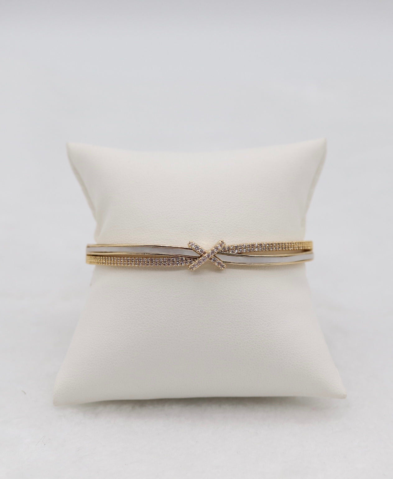 Gold-Tone Cuff Bracelet with Crystal Pavé Bow