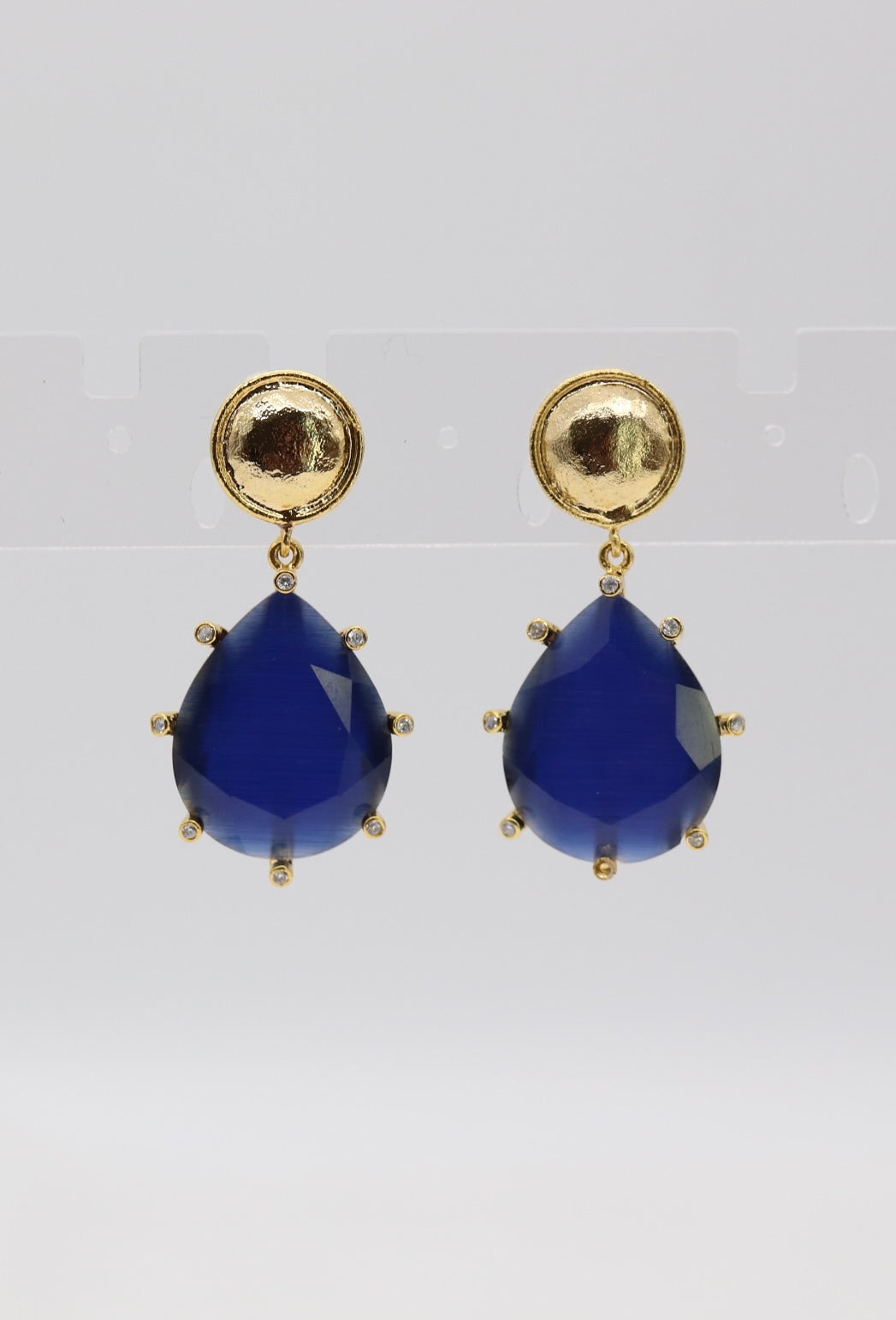 Royal Blue Teardrop Gold Statement Earrings