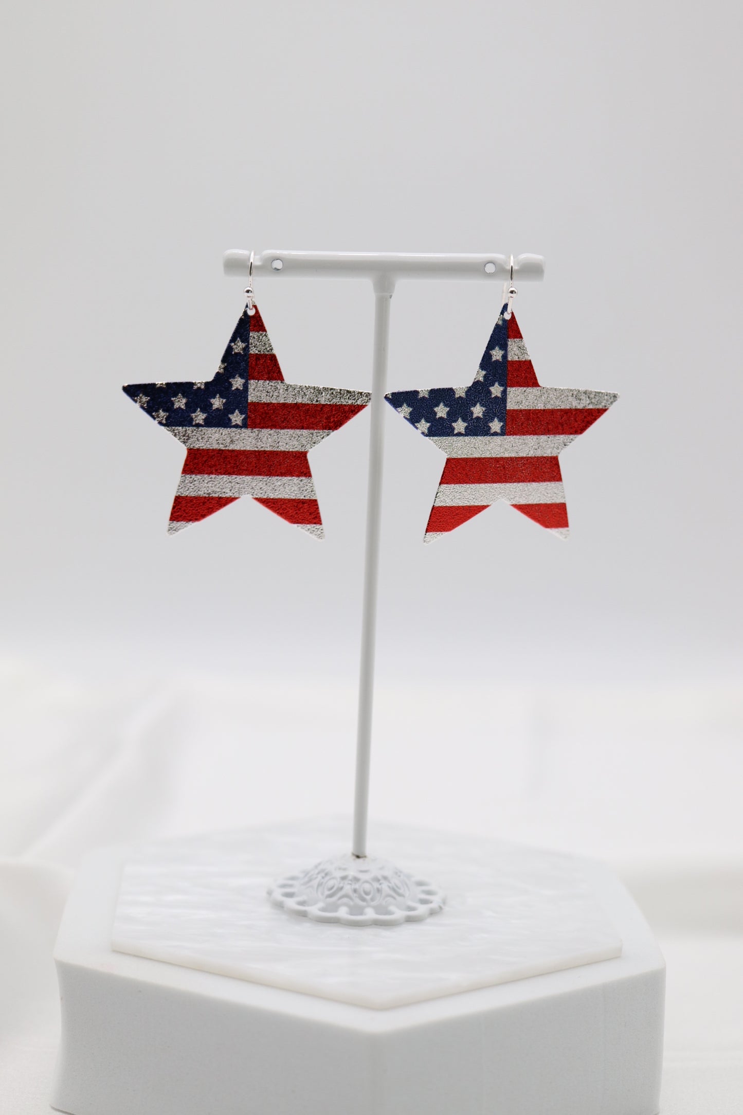 Silver Large Sparkle Flag Star Earring