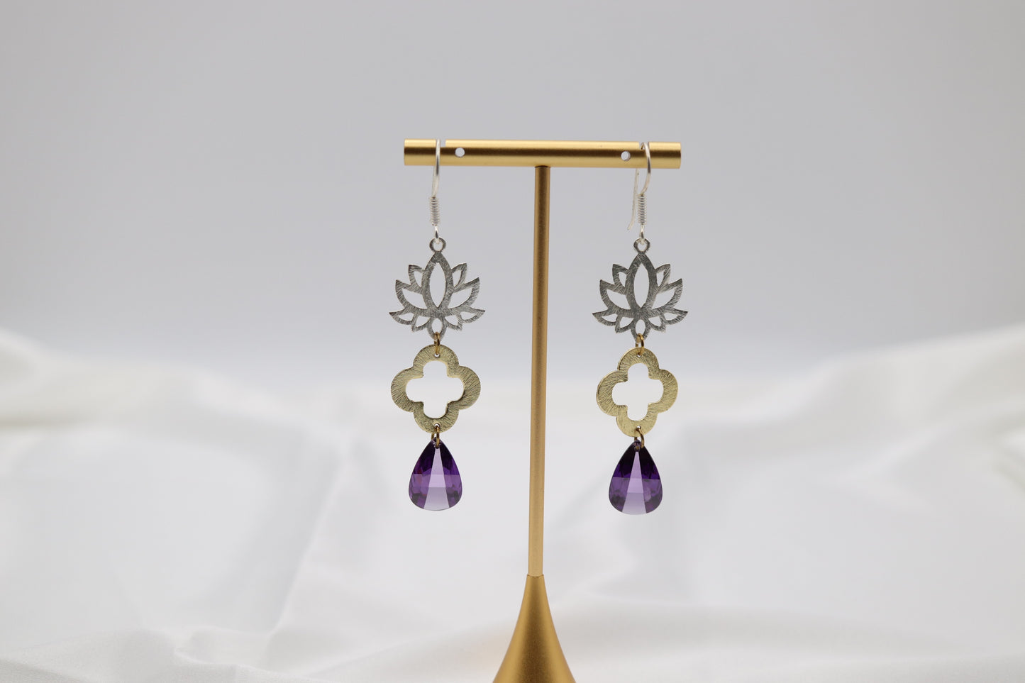 Filigree Dangling Purple Stone Earrings Made With Faceted Fancy Cut Cubics