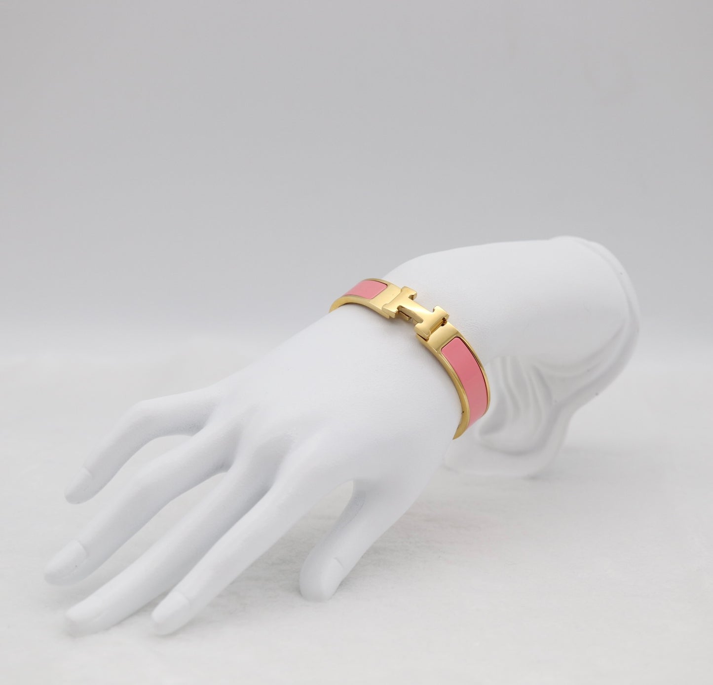 Blush Pink Enamel “H” Bracelet – Gold Tone