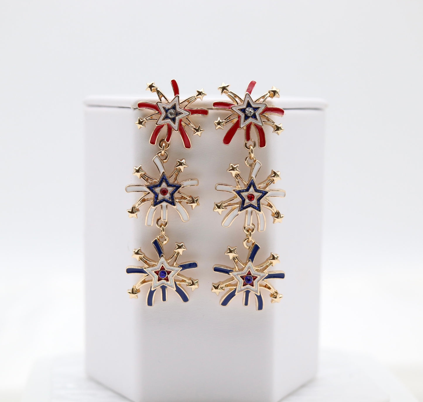 Fireworks Shaped American Flag Color Glitter Earring