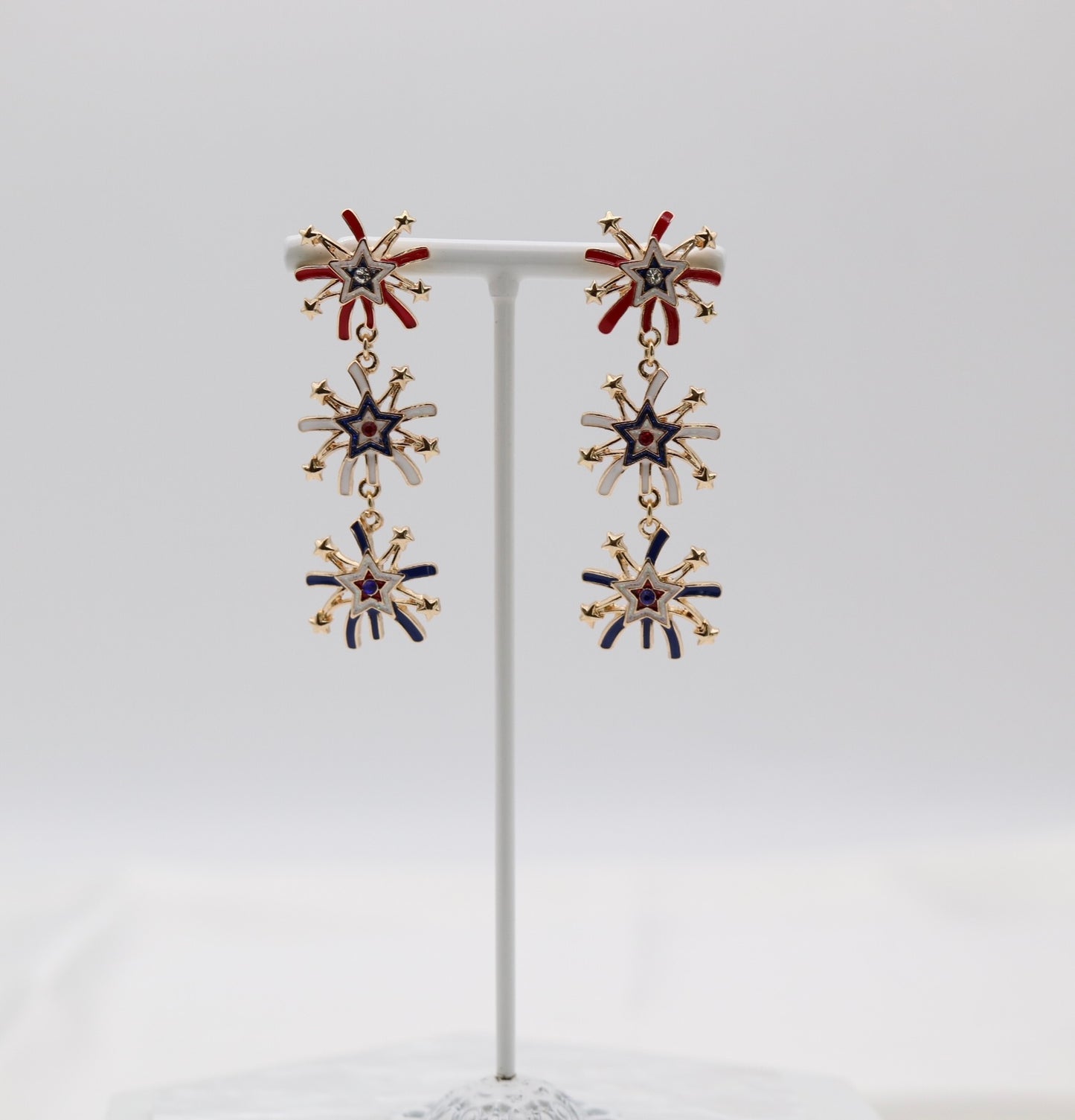 Fireworks Shaped American Flag Color Glitter Earring
