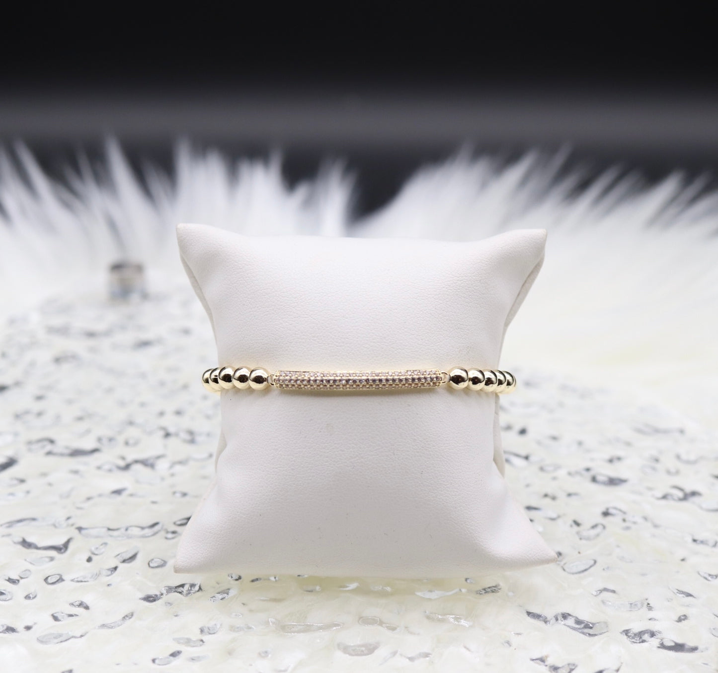 5mm Gold Beaded CZ Bar Bracelet