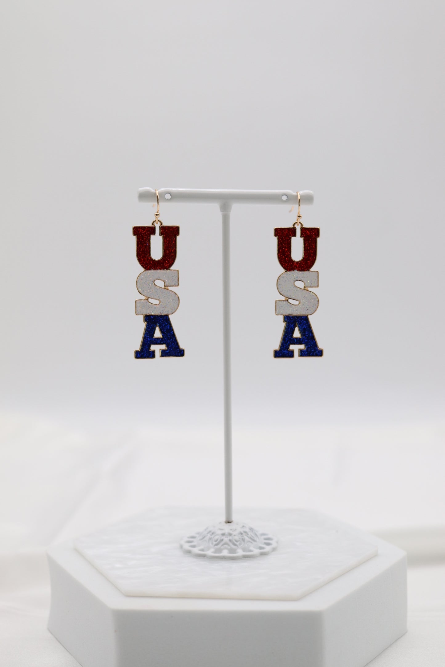 Red, White and Blue USA dangle earrings.
