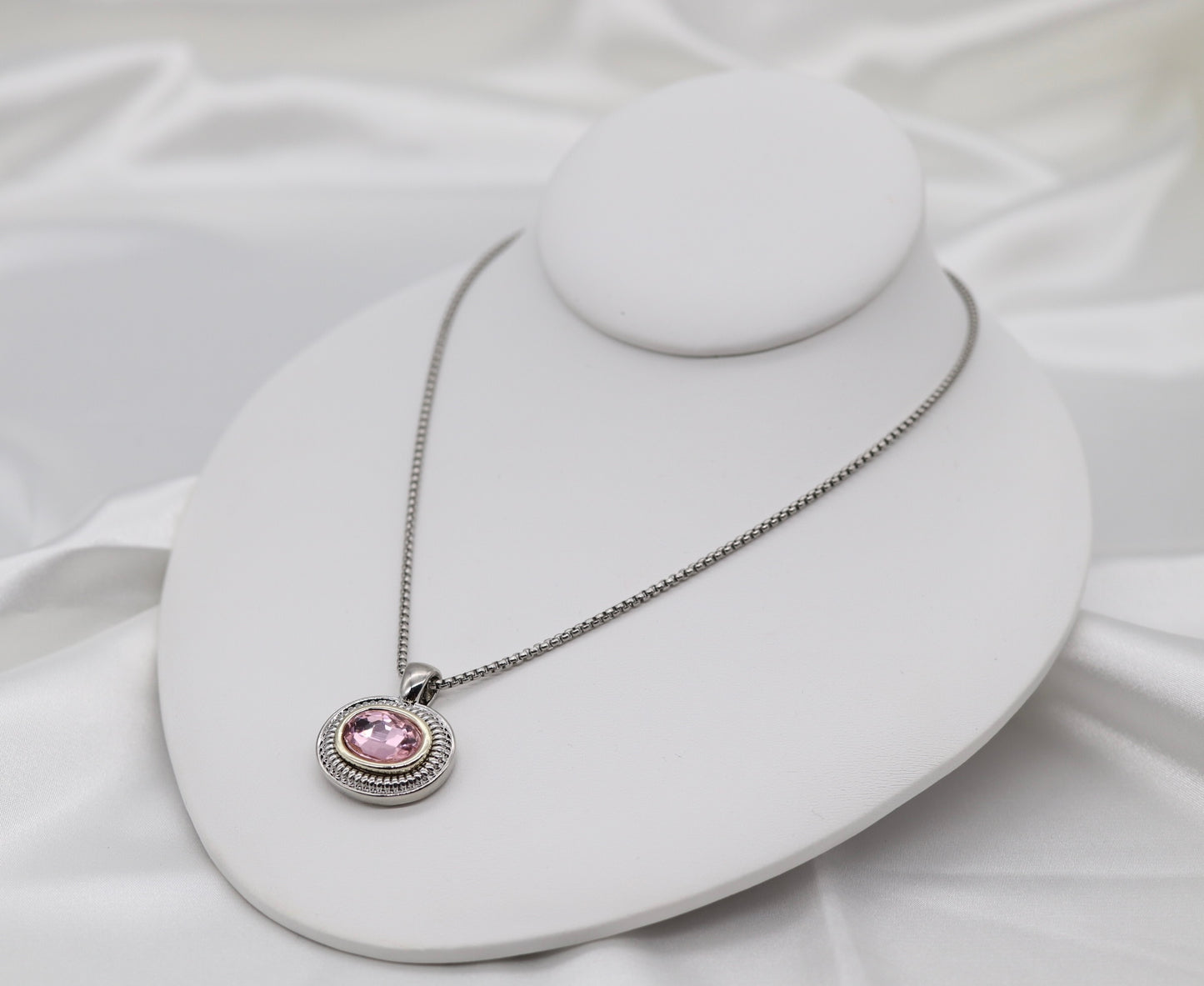 Pink Crystal Oval Pendant Necklace