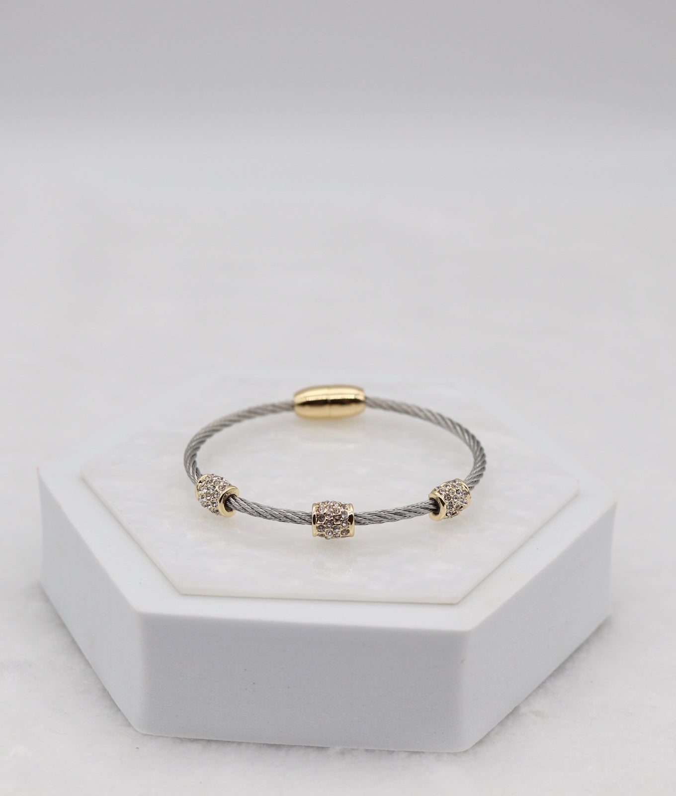Two-Tone Cable Cuff Bracelet with Gold Crystal Accents
