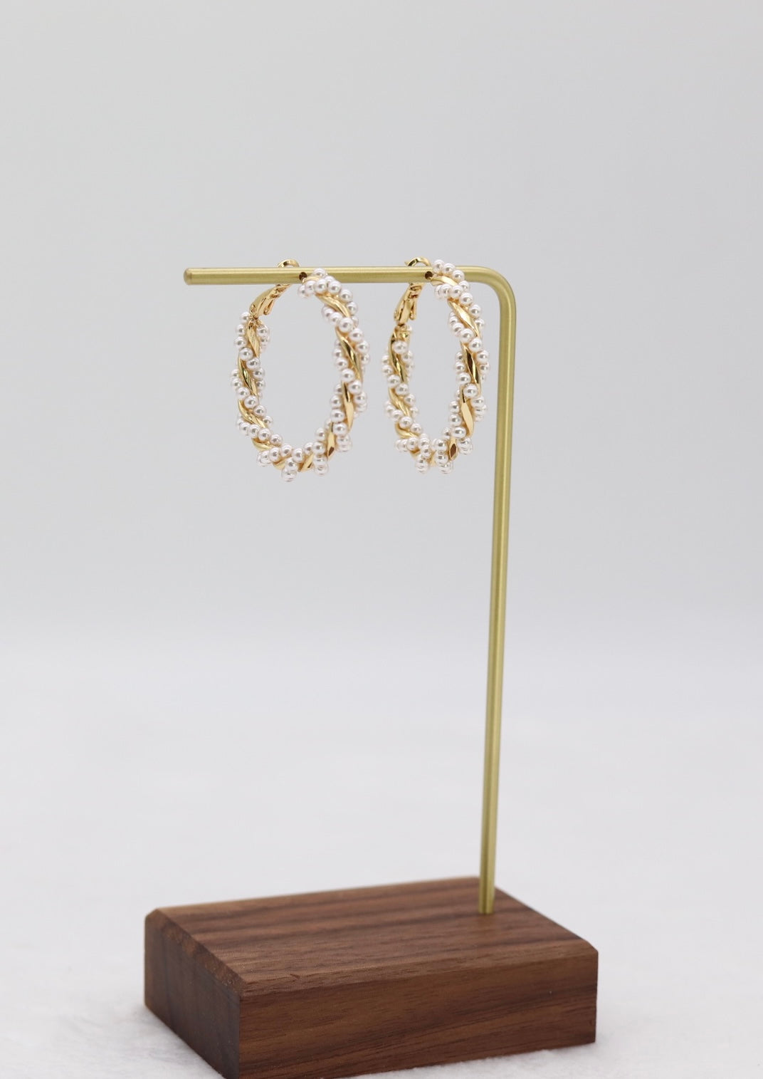 Gold Twisted Pearl Hoop Earrings