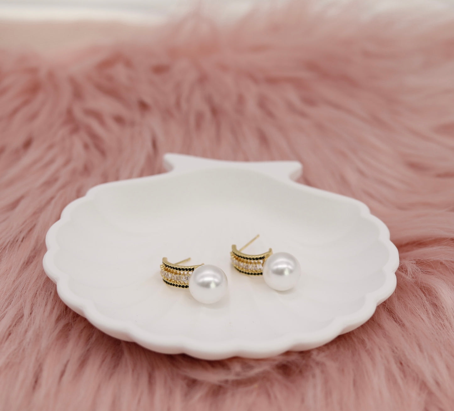 CZ Paved Cuff Pearl Earrings