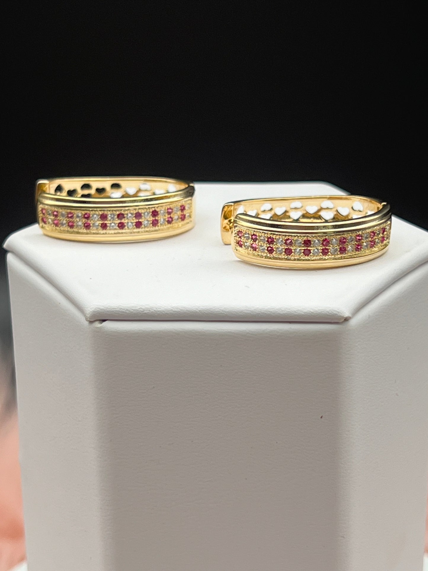Ruby and CZ Double Row Pave Hoop Earrings