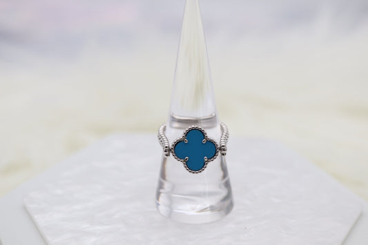 Light Blue Clover Silver Reversible Ring - Size 8