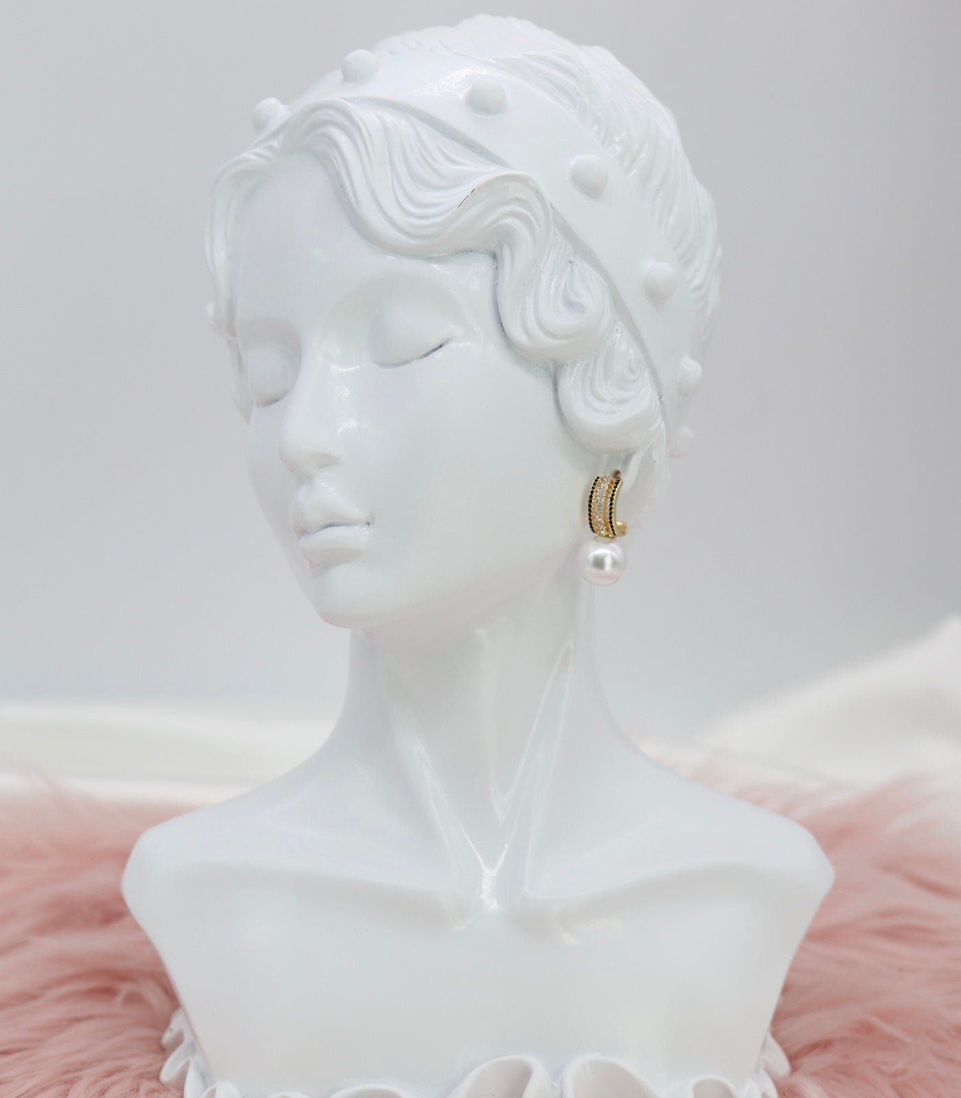 CZ Paved Cuff Pearl Earrings