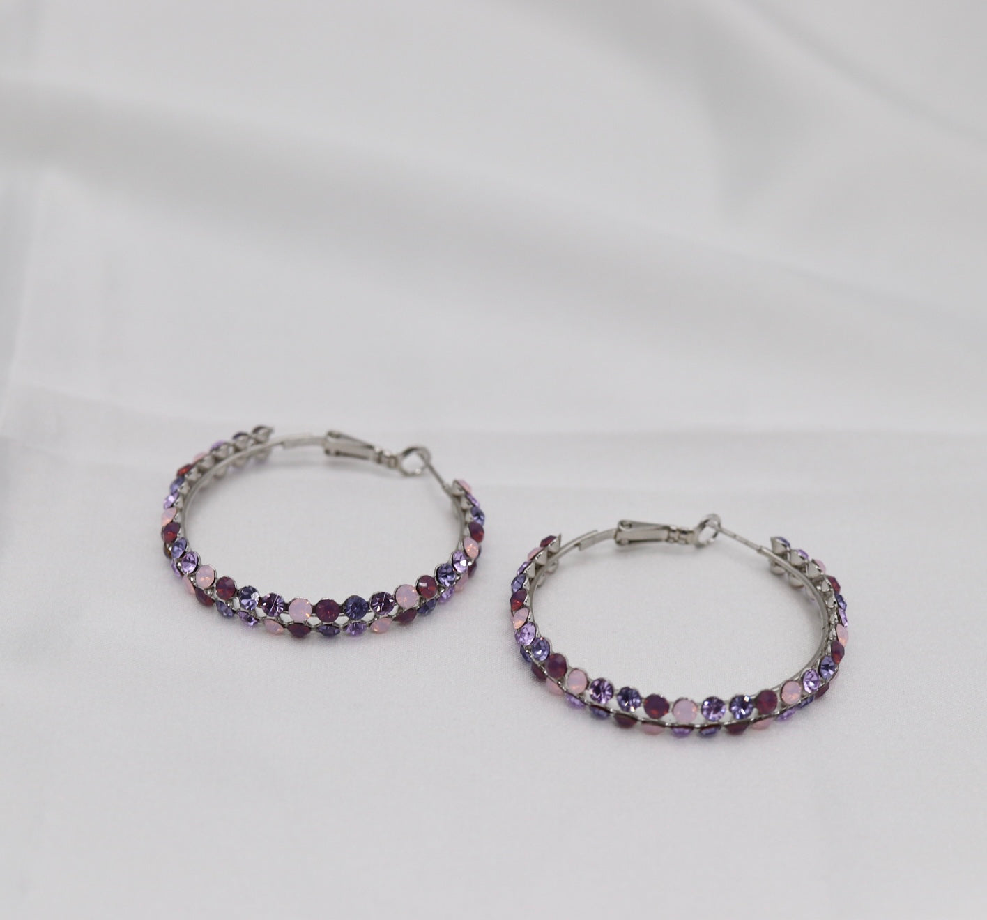 Purple Multi-Color Crystal Hoop Earrings