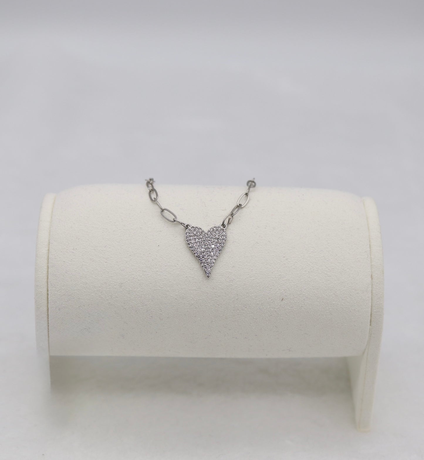 Silver Heart Necklace – Pave Crystal Heart Pendant