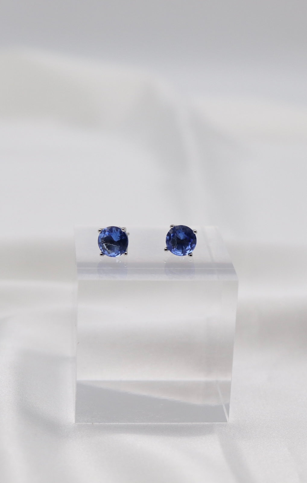 Sapphire Blue Crystal Stud Earrings – Classic Round Solitaire Studs