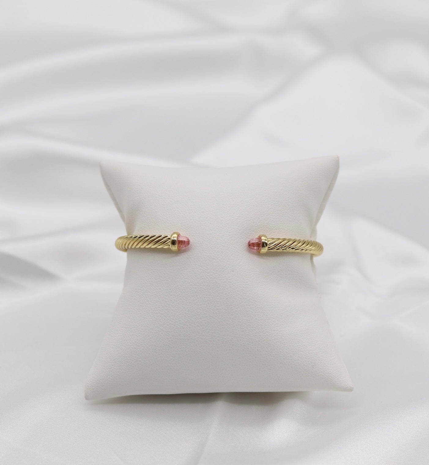 Pink 4mm Cuff Gold Cable Bracelet