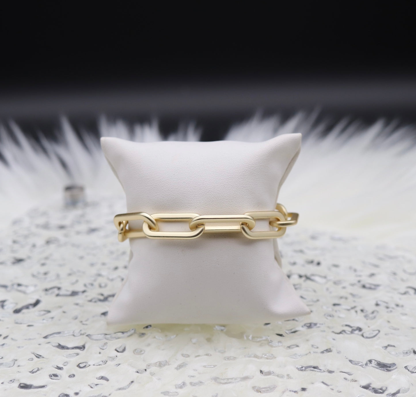 Large Gold Matte Flat Link Chain Bracelet