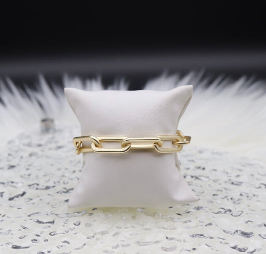 Large Gold Matte Flat Link Chain Bracelet