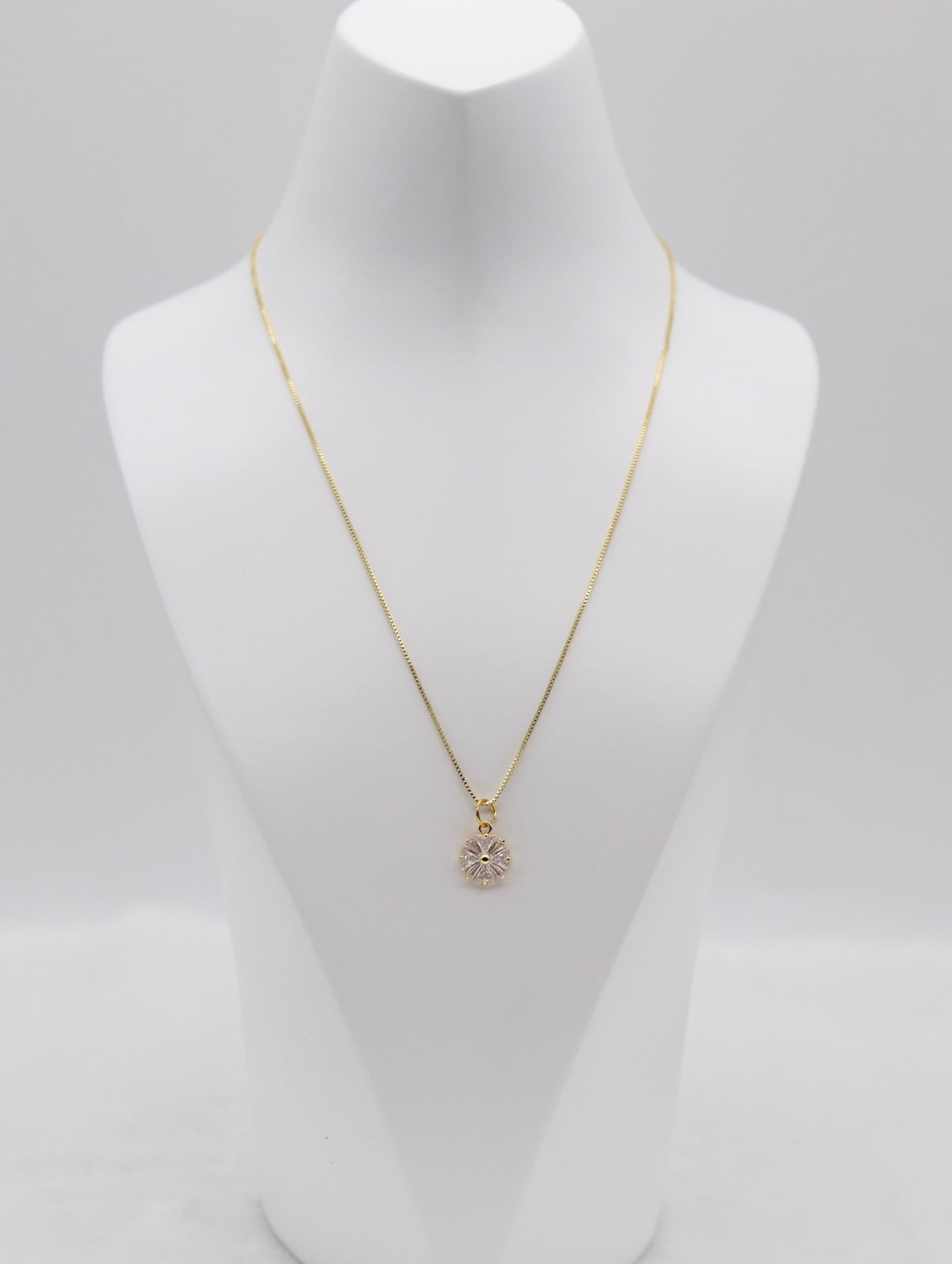 Gold Floral Crystal Necklace – Dainty Sparkling Pendant