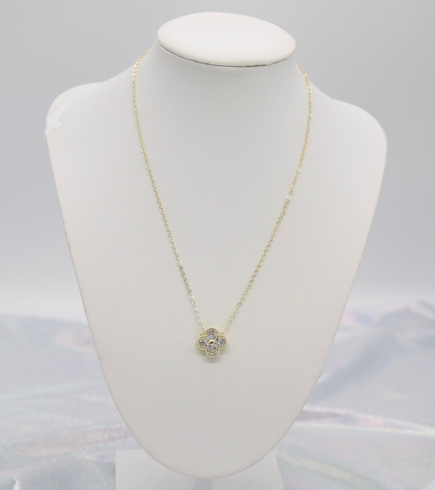 Gold CZ Clover Pendant Necklace