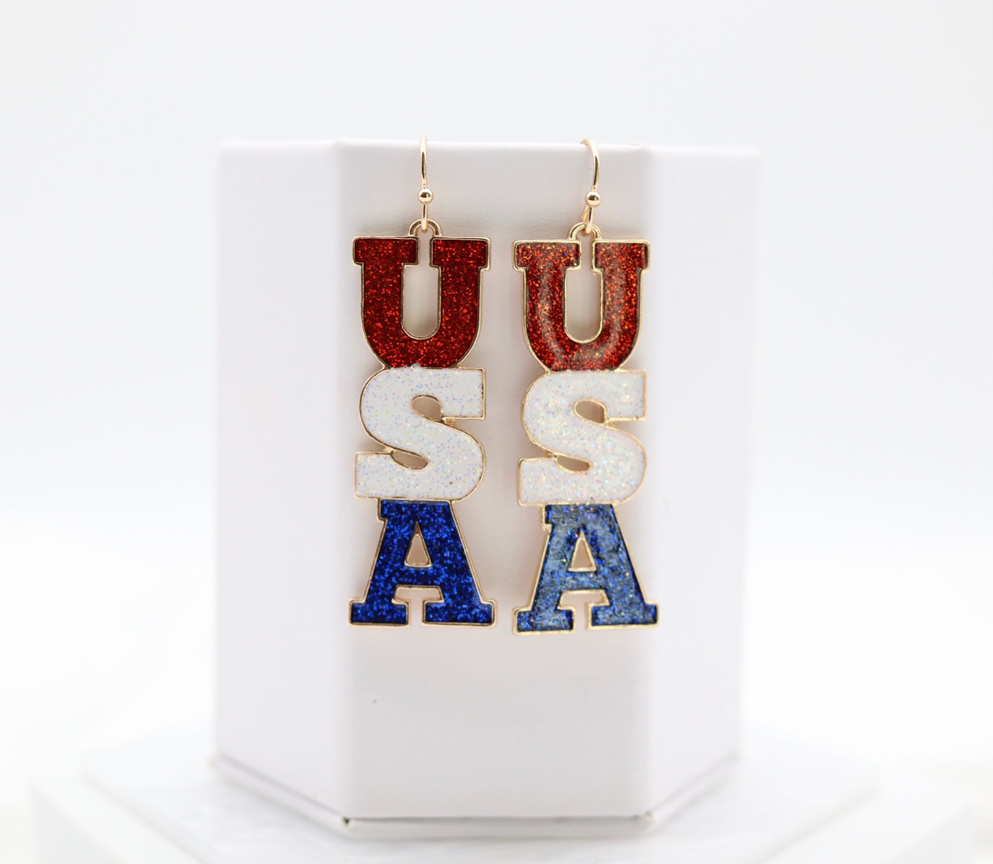 Red, White and Blue USA dangle earrings.