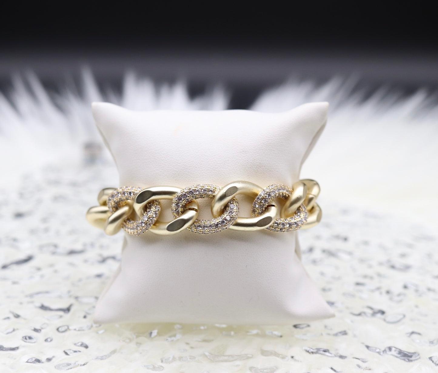 Matte Gold Cable With 3 CZ Link Bracelet
