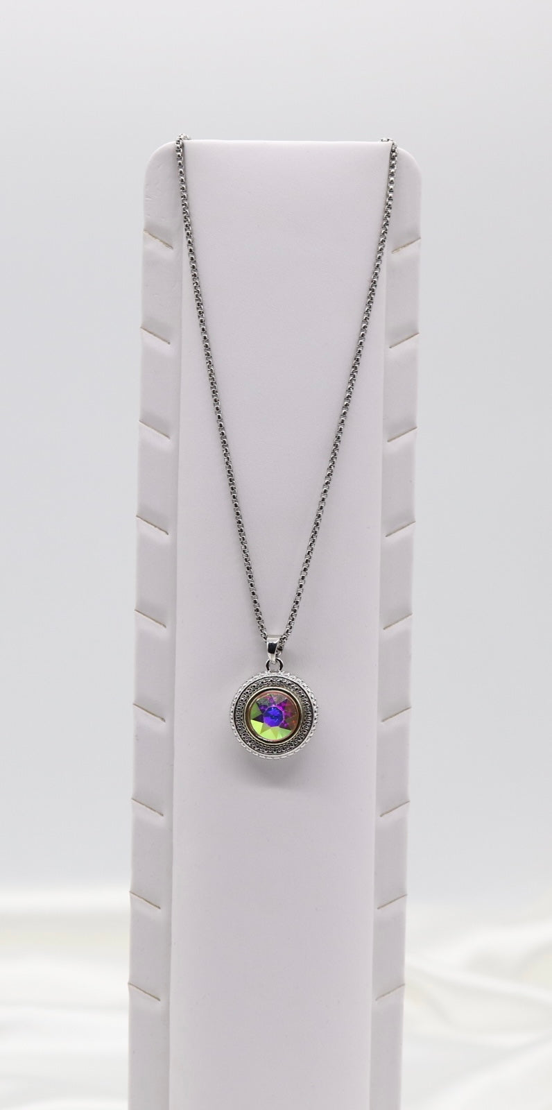 Round Pink Crystal Pendant Necklace