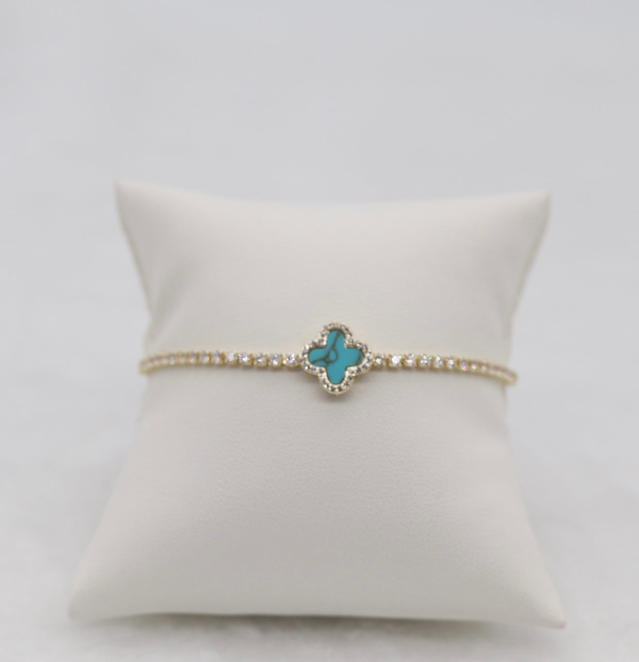 Turquoise Clover Adjustable CZ Bracelet