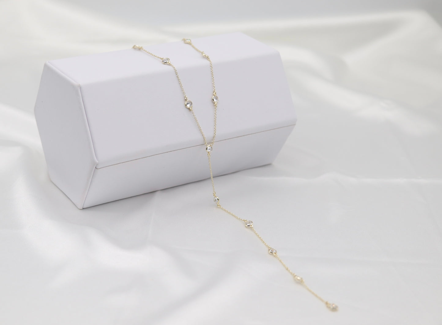 Long Bezel Set Station Gold Y-Necklace