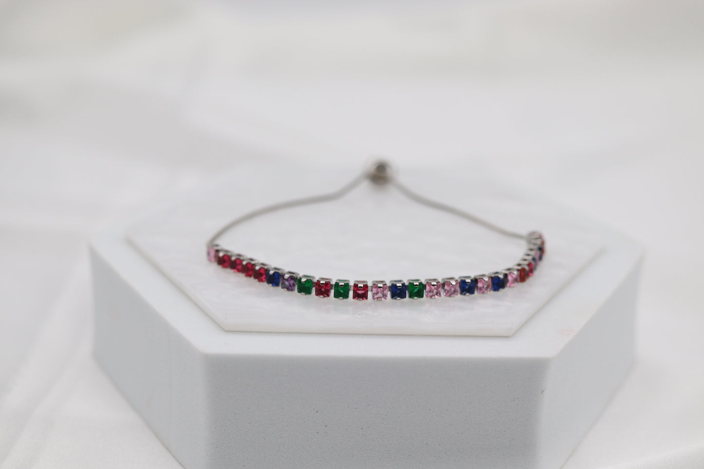 Multi-Colored CZ Diamond Adjustable Bracelet