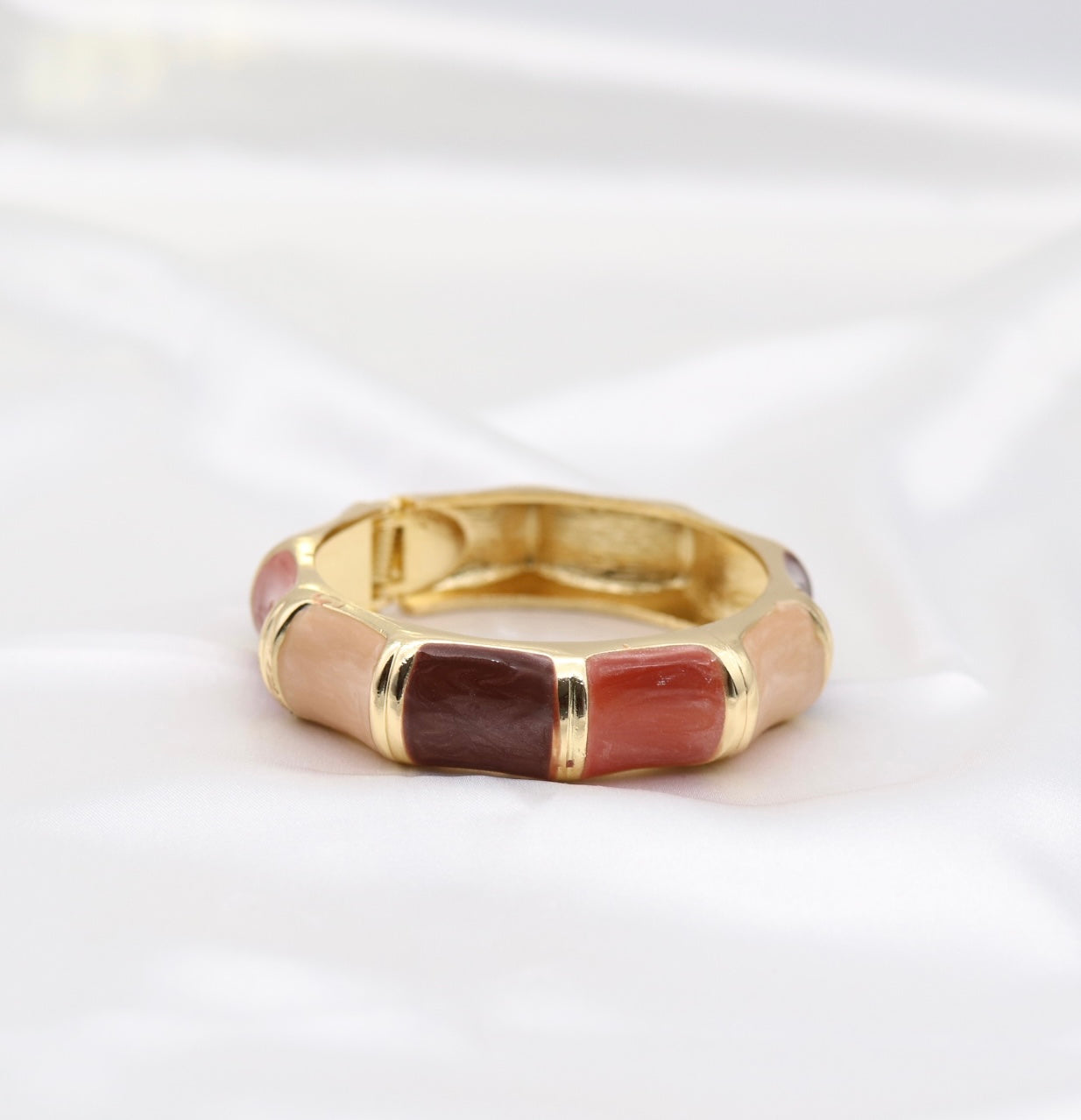 Gold Blush & Wine Multi-Tone Enamel Hinged Bangle Bracelet