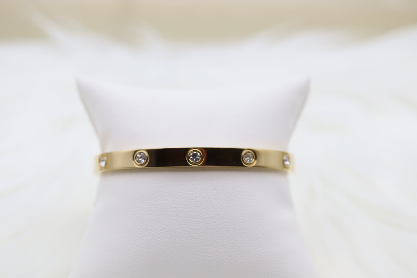 Gold Hinge Bangle Bracelet With CZ Stations
