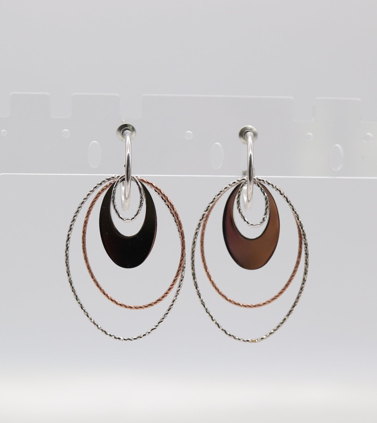 Italian Style Layered Oval Drop Earrings in Mixed Metals (Sterling Earrings)