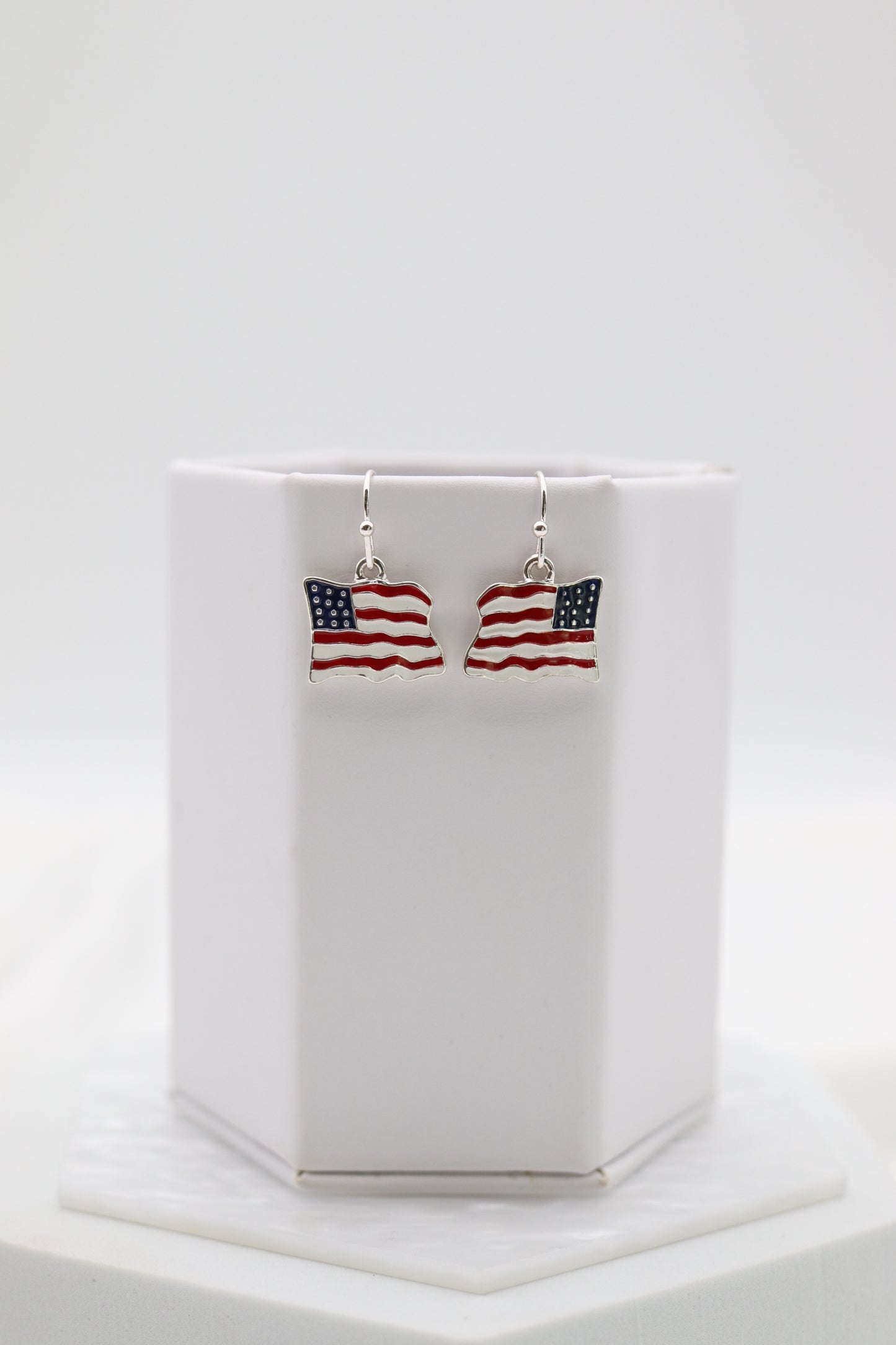 Silver Waving American Flag Earring