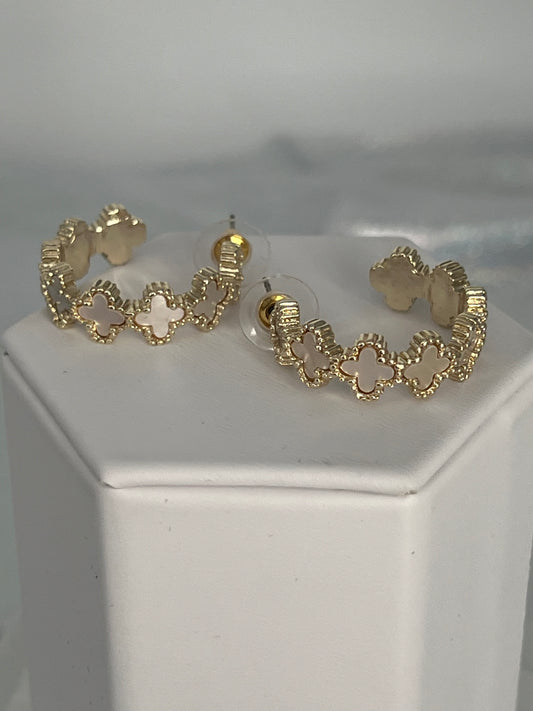 Gold Clover Hoop Earrings