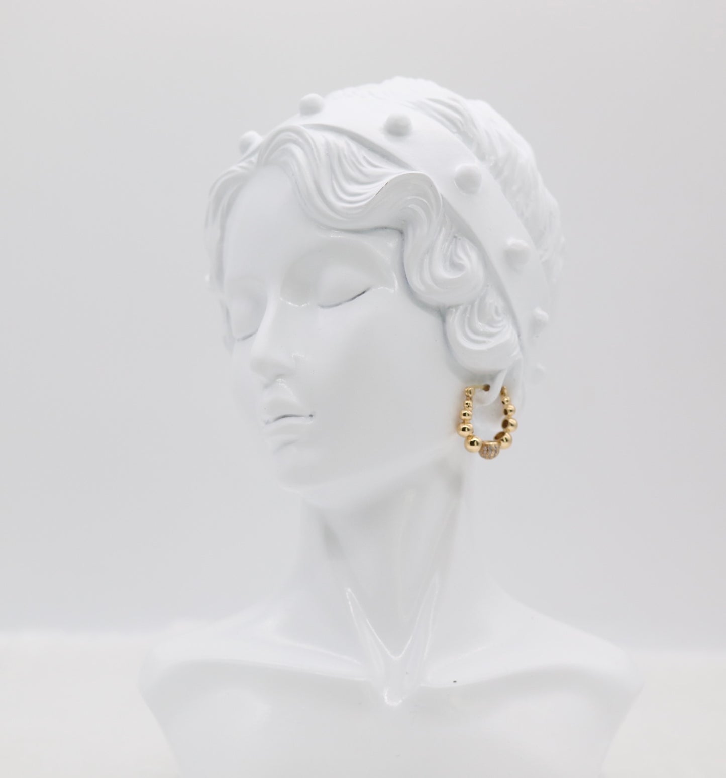 Golden Beaded Hoop Earrings with Pave Accent