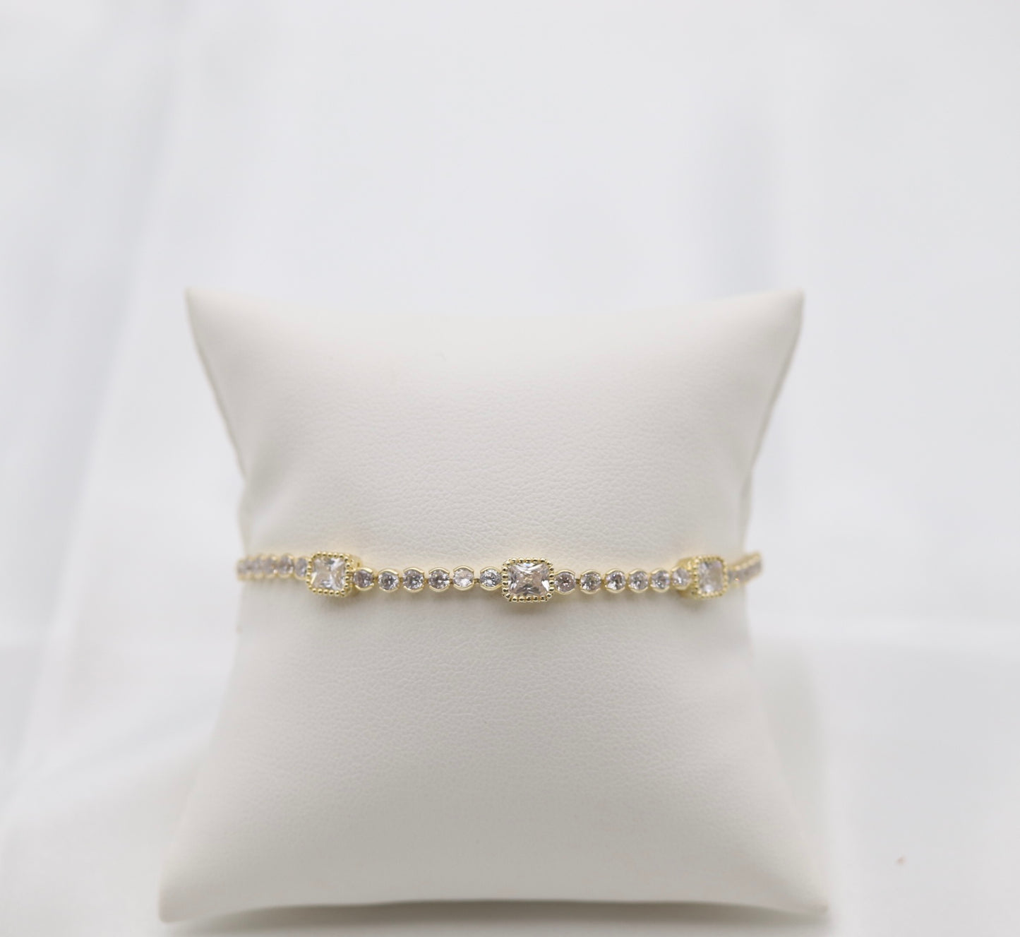 Square and Round CZ Gold Tennis Bracelet