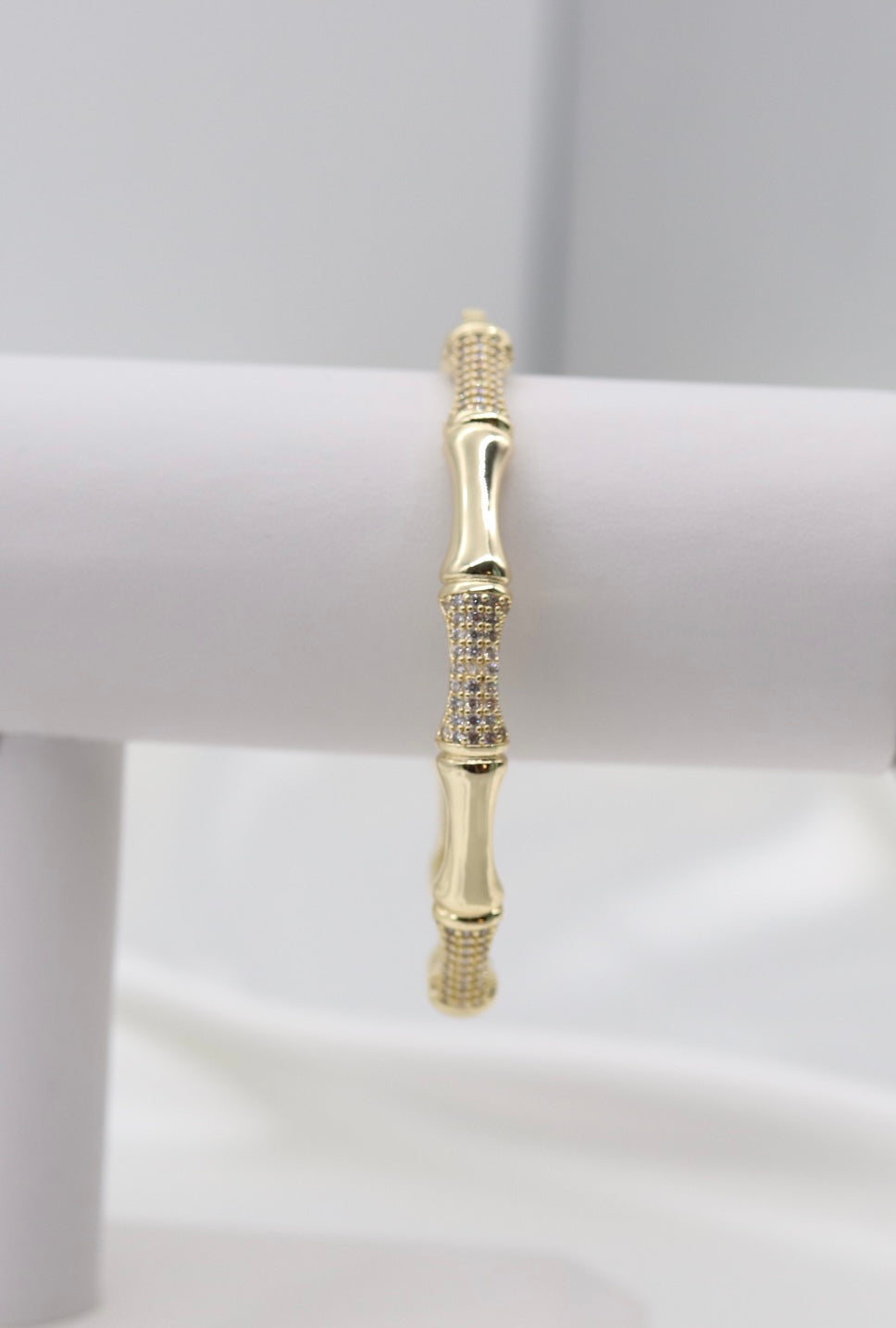 CZ Station Gold Bamboo Hingle Bangle Bracelet