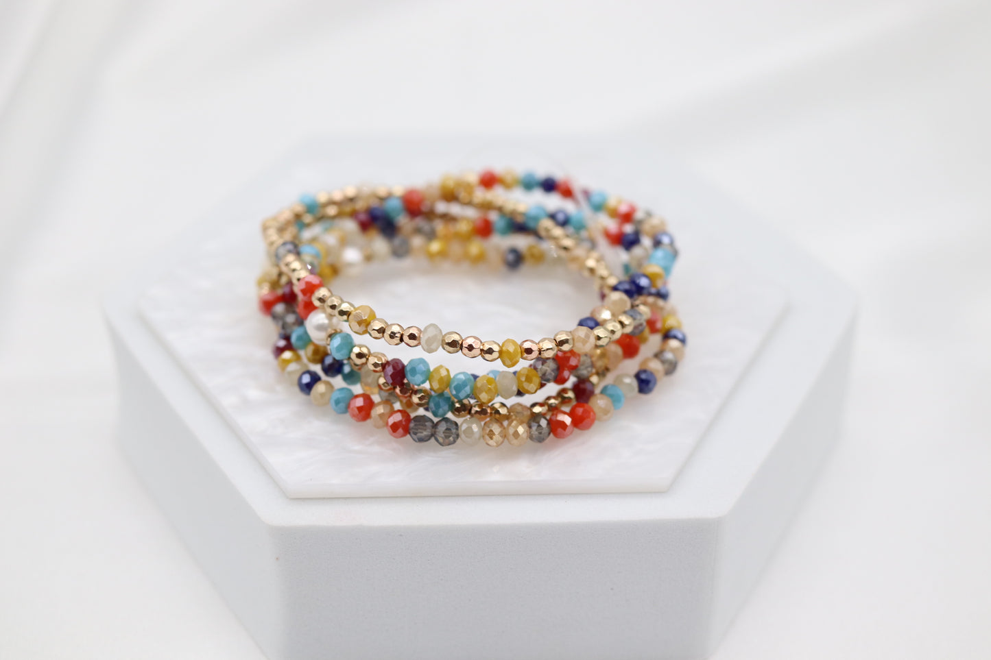 Gold Multi Stone Bead Bracelet Set