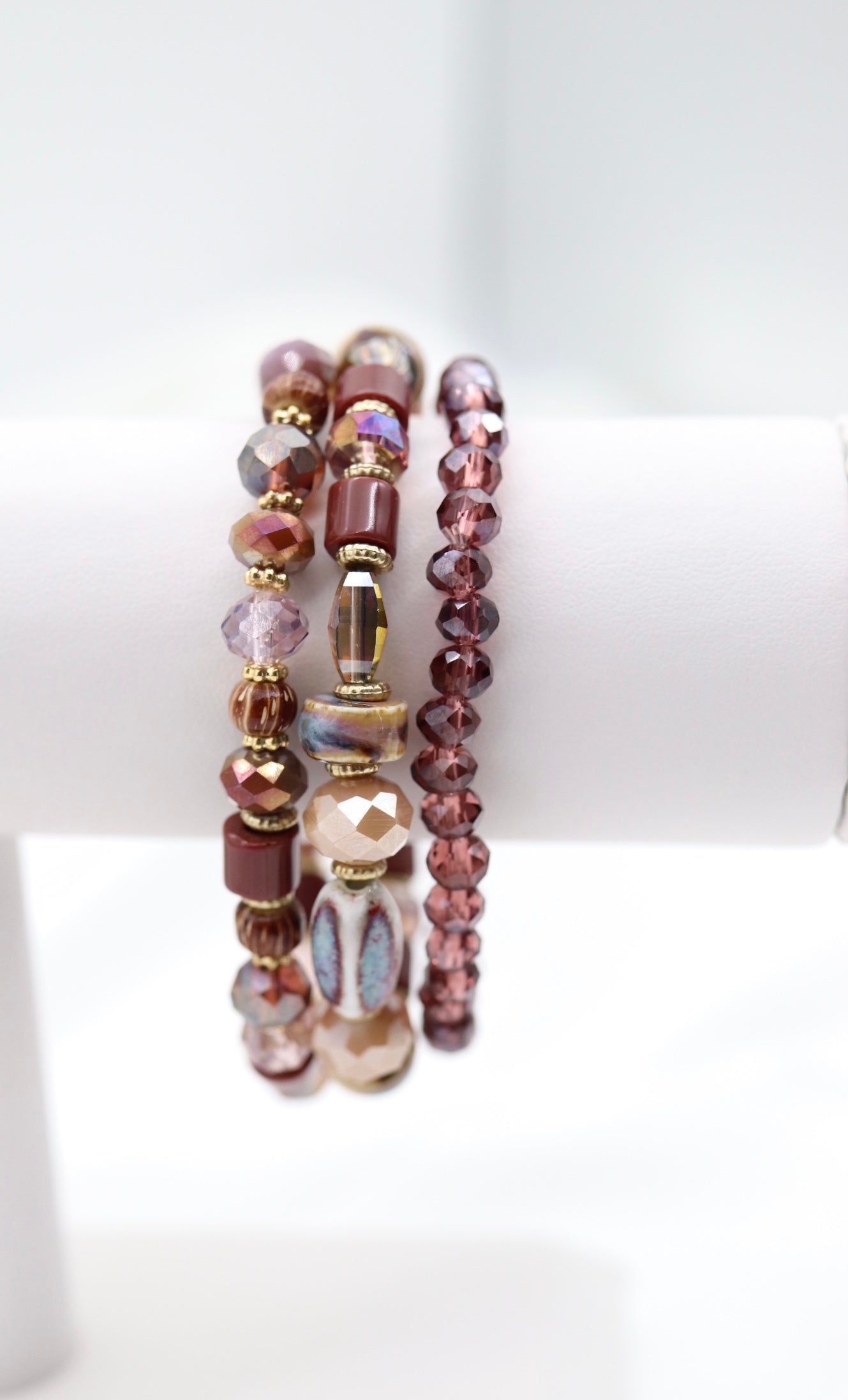 Gold Purple Plum Glass Ceramic Bead Bracelet Set