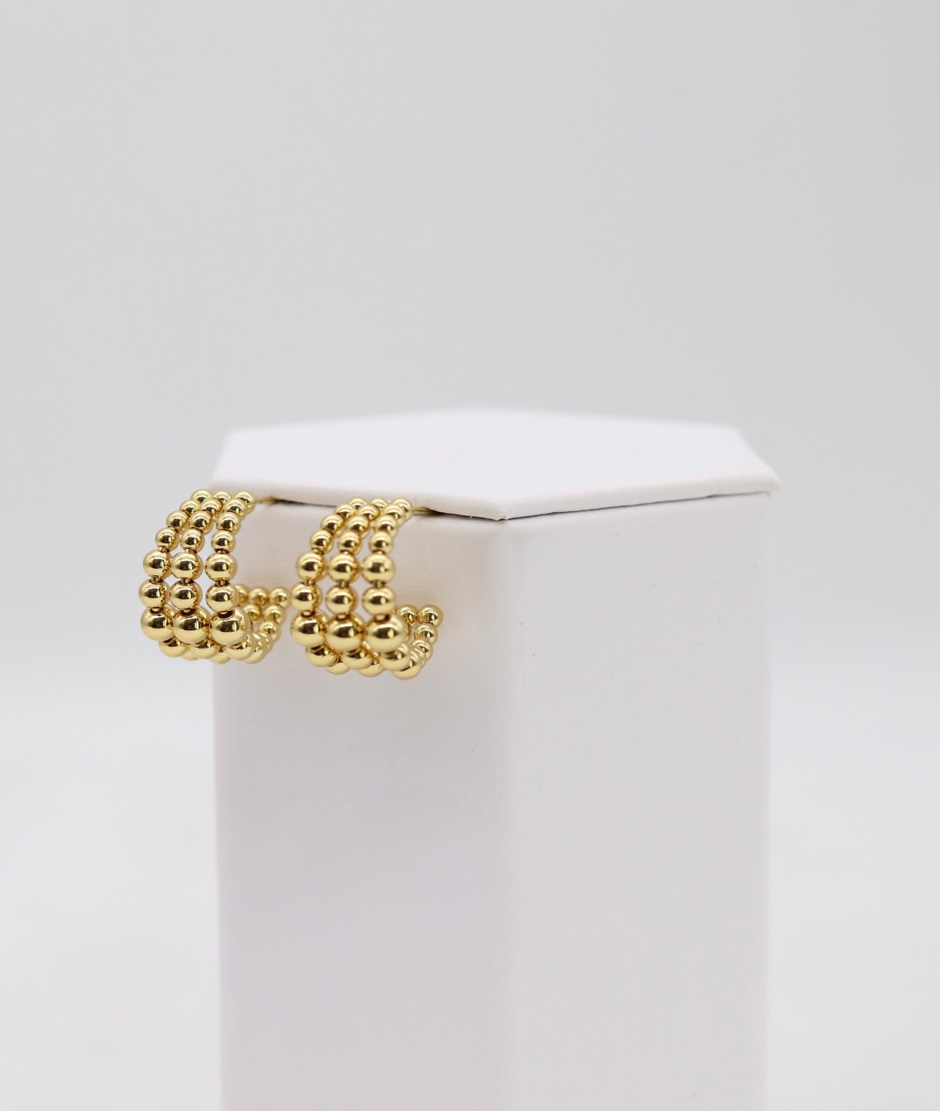 Triple Row Gold Beaded Hoop Earrings
