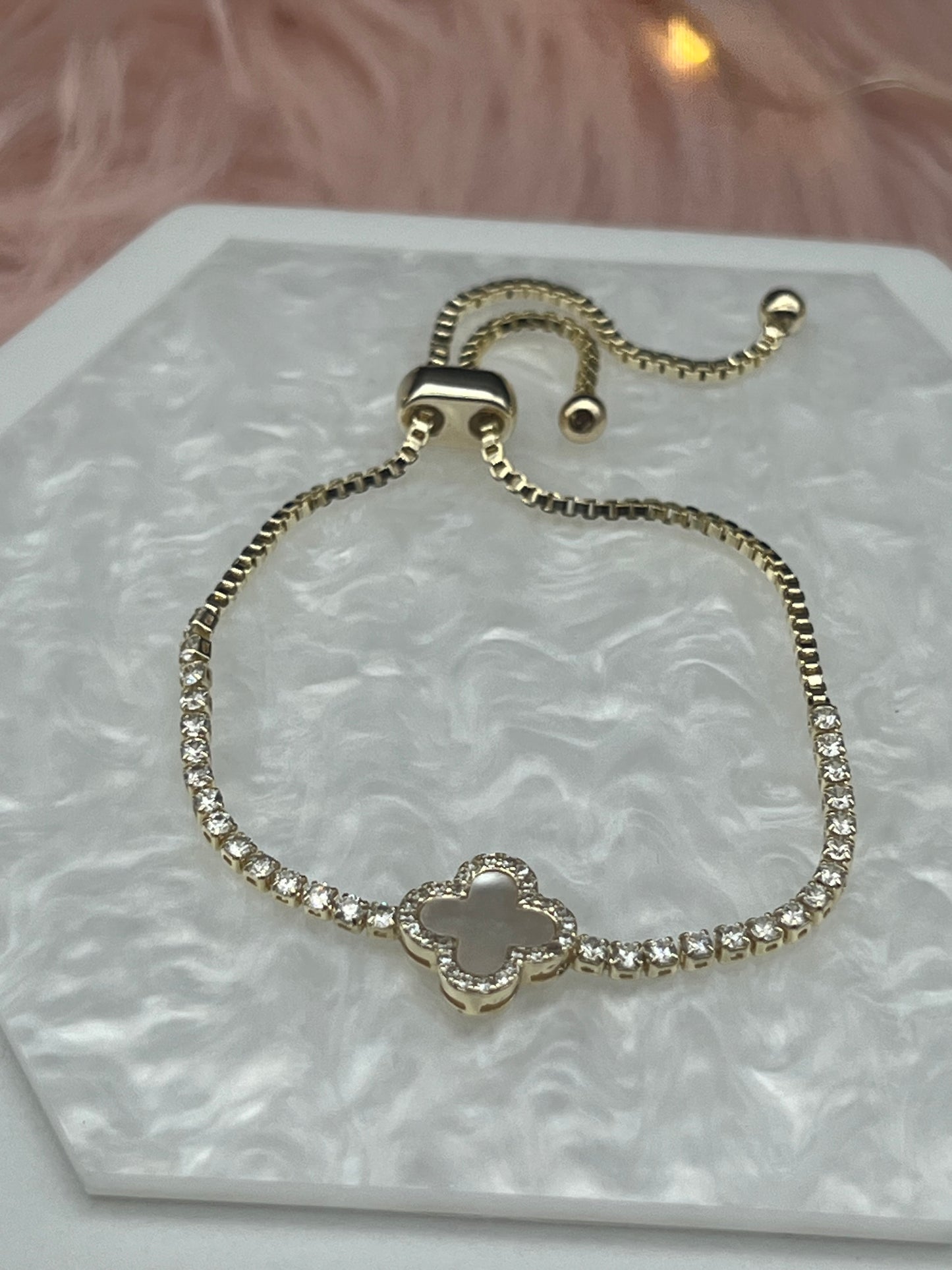 Adjustable Clover Silver Tennis Bracelet