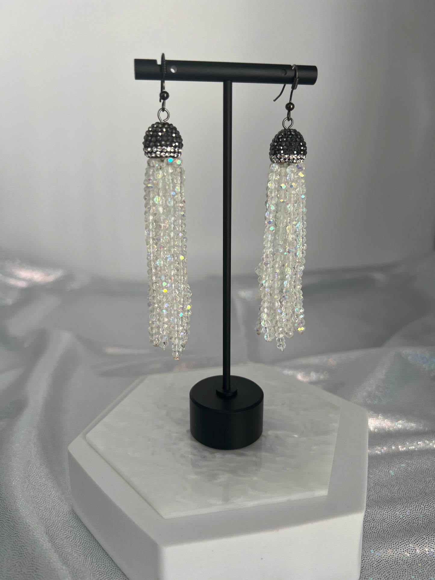 Sterling White Dangling Tassel Earrings